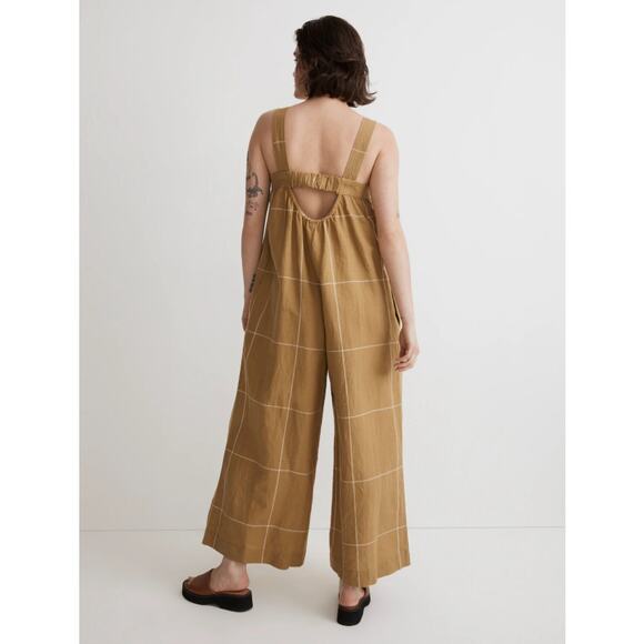 Madewell Plus Windowpane Super Wide Leg Jumpsuit Olive Surplus Size 16 - Picture 3 of 11